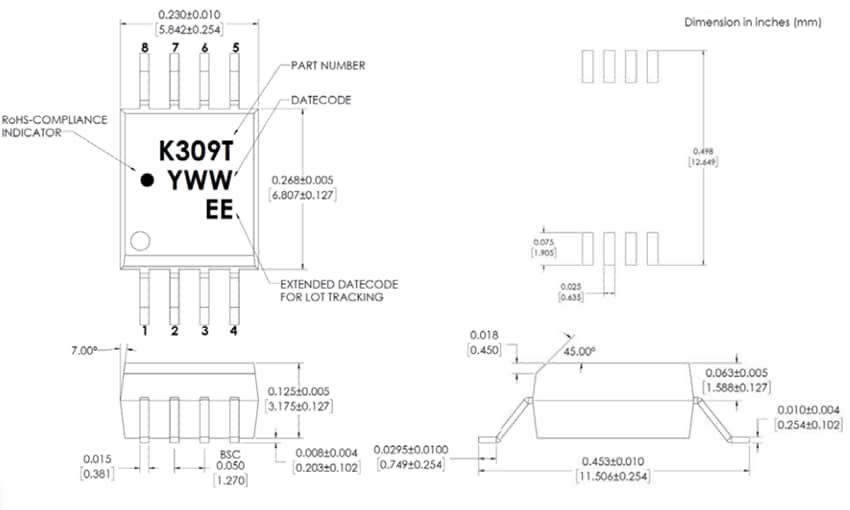 Technische Zeichnung - Broadcom ACPL-K309T Automotive-Photovoltaik-Treiber